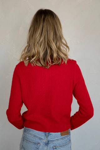 Red Cable Knit Cardigan