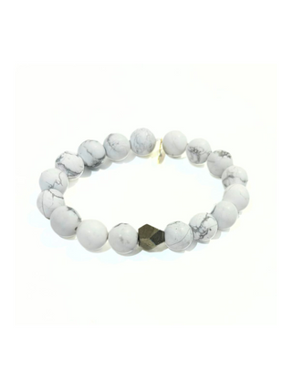 10mm Matte Howlite Bead Bracelet + Faceted Pyrite Center