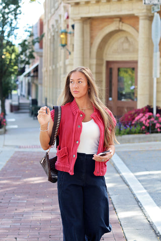 The Sloane Knit Cardi Vest Red