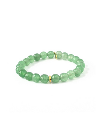 August Birthstone Bracelet | 8mm Green Jade Bracelet + Brass Vintage Heishi