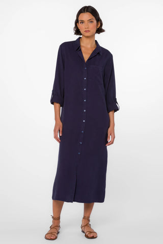 Belsey Navy Rolled Tab Dress