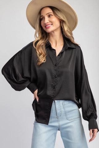 Black Satin Dolman Sleeve
