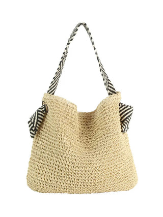 Calin Beige Rattan Beach Bag