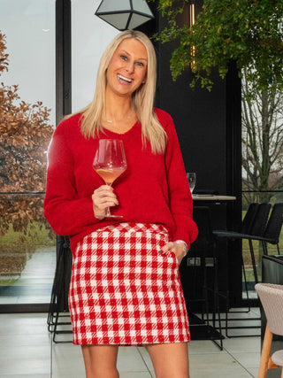 Cherry Lacquer V-Neck Sweater