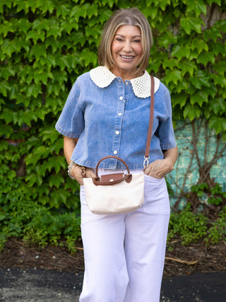 Crochet Collar Denim Top