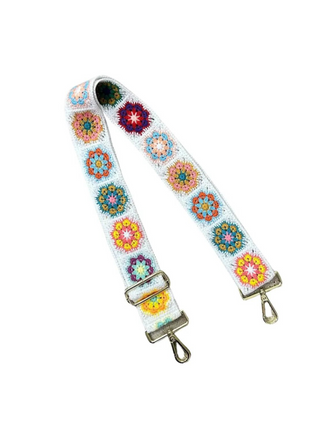 Crochet Bag Strap - White with Flowers