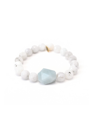 Fertility Bracelet White Moonstone Bracelet + Aquamarine Center Stone