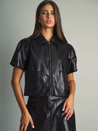 Front Zipper Faux Leather Jacket