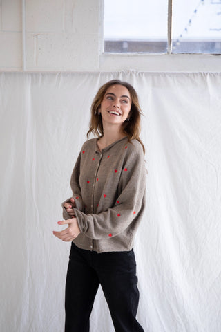 Heart Embroidery Cardigan - Mocha