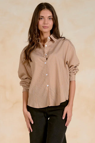 Kathy Crisp Tan Stripe Blouse