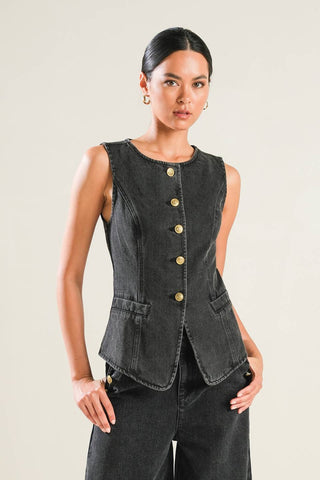 Lesson in Style Denim Vest - Black