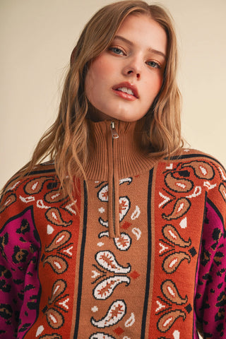 Paisley Knit Mock Neck