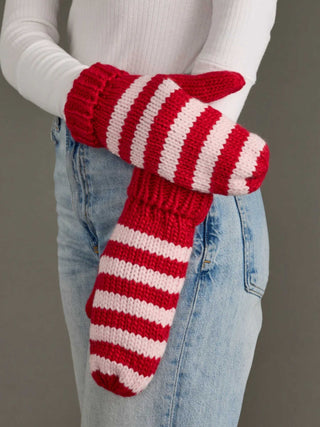 Red and Pink Striped Mittens