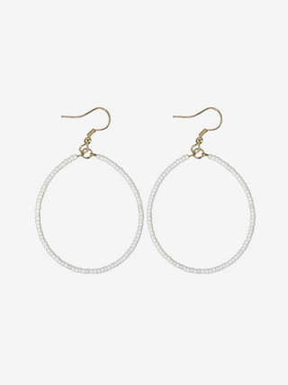 Ruby Beaded Hoop Earring White