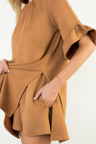 Sally Suede Romper Dress Camel