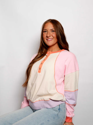 Sand/Coral Henley Block Tee