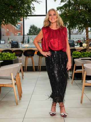 Sequin Fringe Skirt - Black