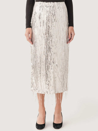 Sequin Fringe Skirt - Silver