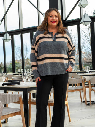 Striped Rugby Sweater - Charcoal