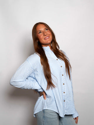 Stripey Button Down - Light Blue