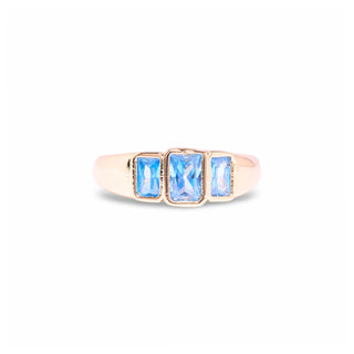 Tri-Stone Bezel Ring - Gold/Aqua